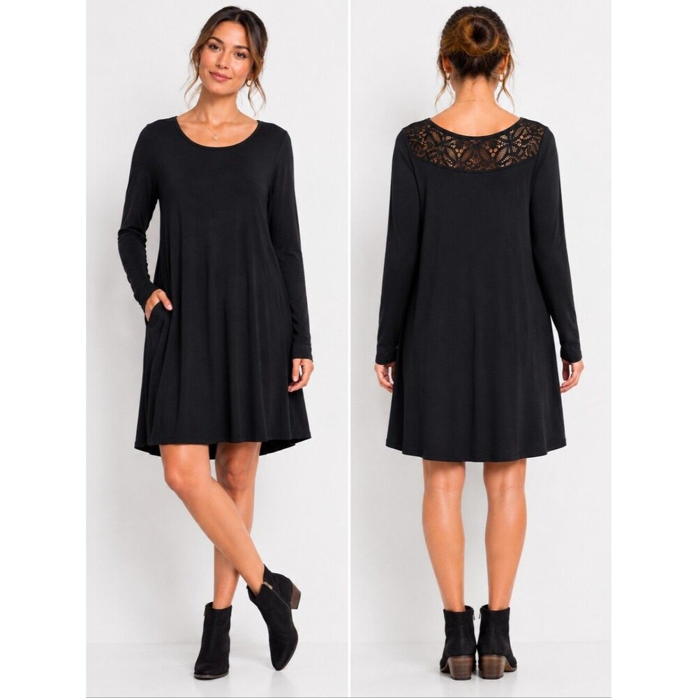 Poof! Black Shirt Mini Dress Long Sleeve Stretch Lightweight Size S
